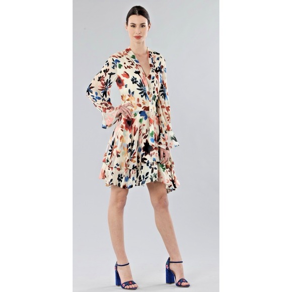 Alice + Olivia Dresses & Skirts - Alice + Olivia Size Small Moran Prisma Velvet Floral Burnout Dress Silk Ruffle